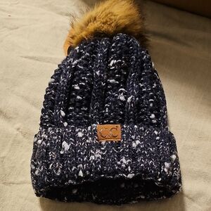 CC Navy Lined Knit Beanie with Pom